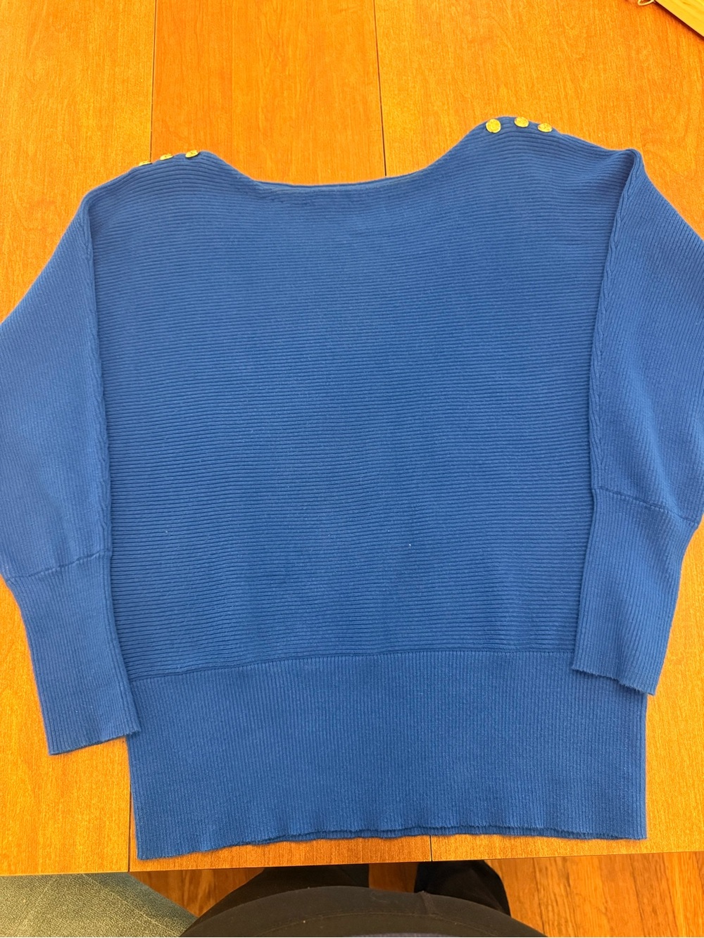 Lauren Ralph Lauren Blue Ribbed Boatneck Sweater with Gold Buttons
